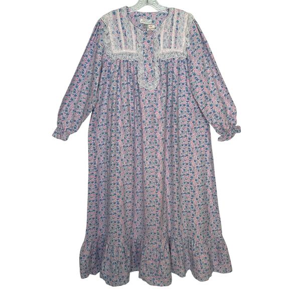 NWT Vintage exclusively for Lord & Taylor Floral Cotton Lace ribbon Nightgown M - Picture 2 of 13
